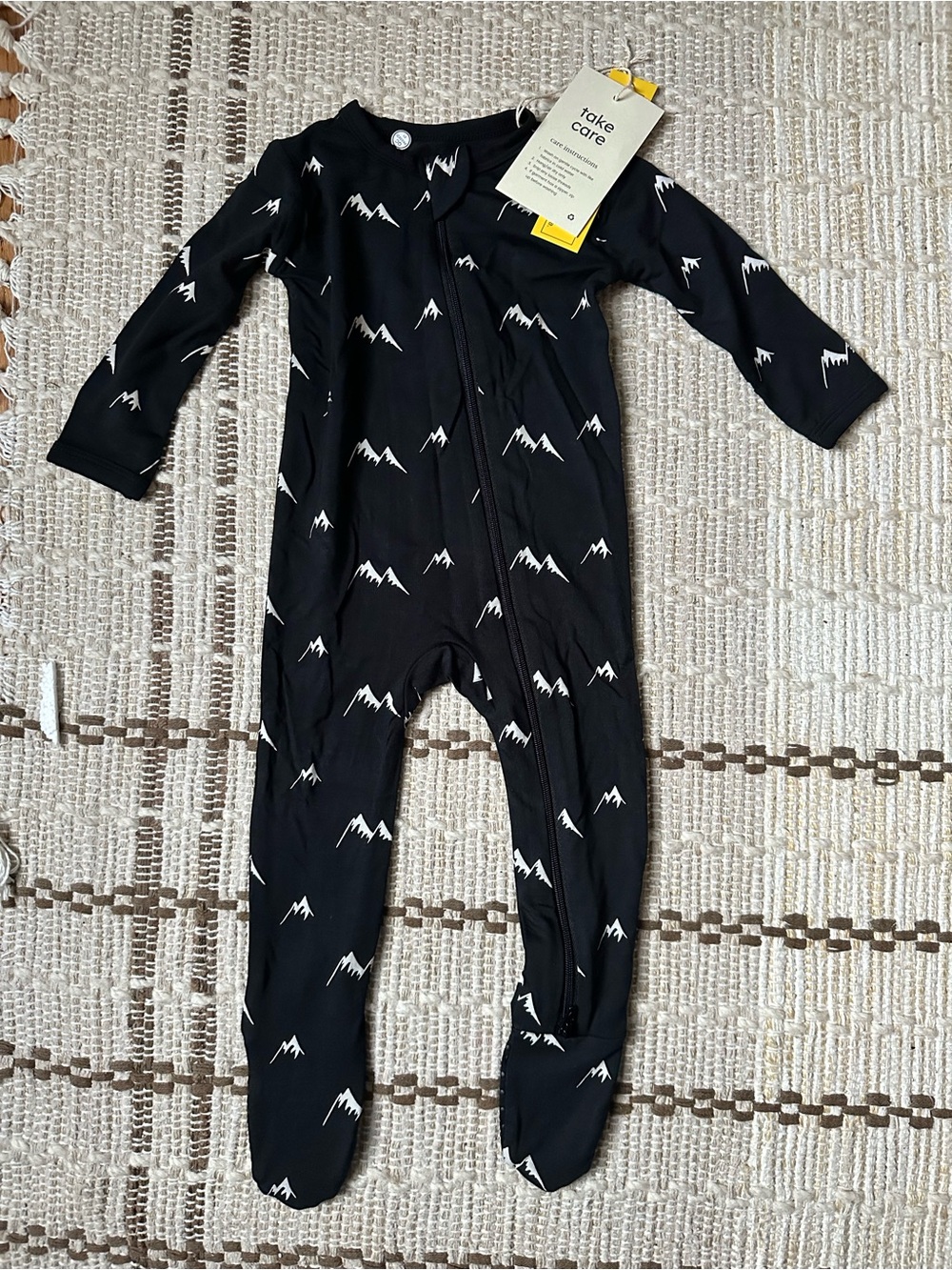 Kyte BABY Black Footed One-Piece with White Mountain Print